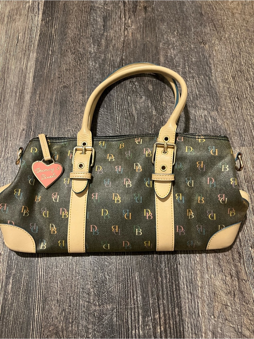 Dooney & Bourke Multicolor DB Logo Satchel with Cream Trim